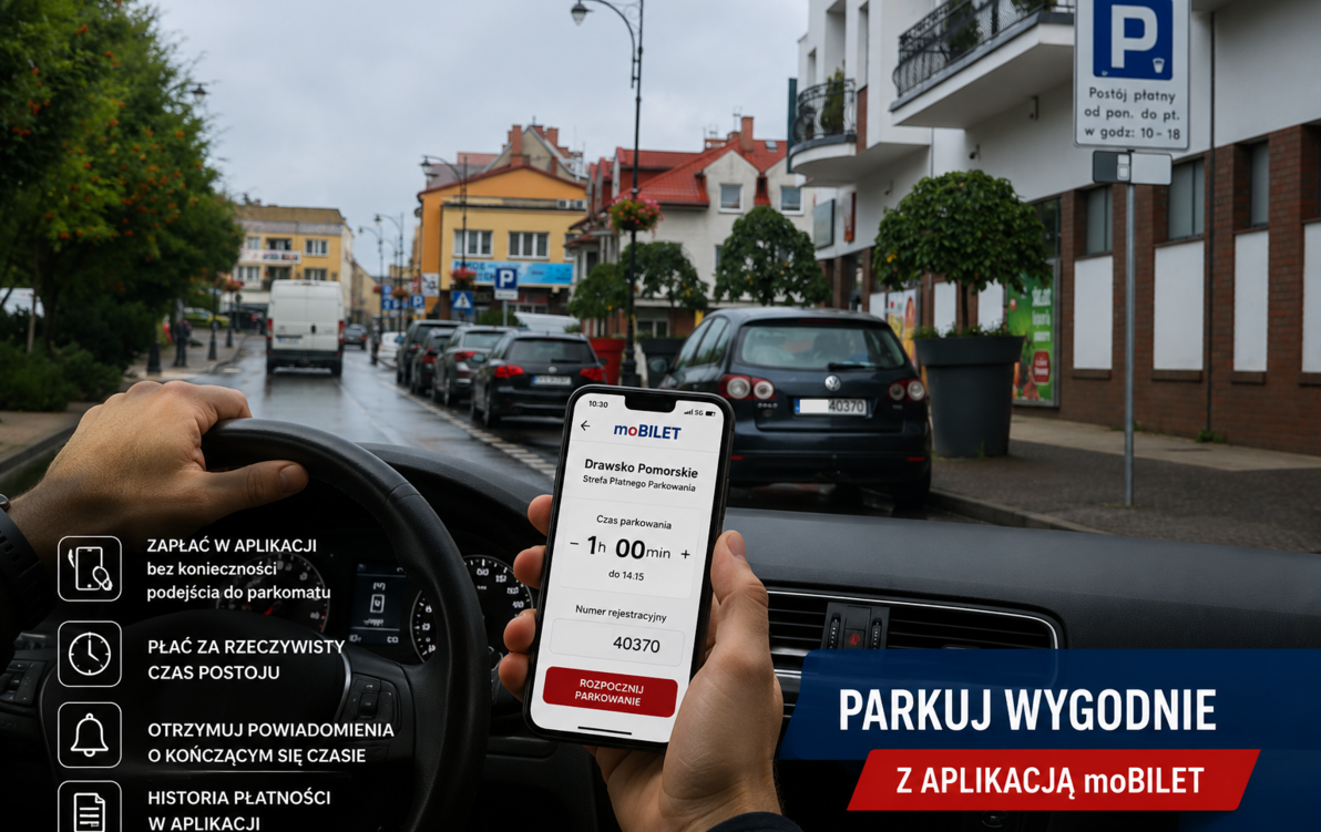 Zdjęcie do W Drawsku Pomorskim za parkowanie zapłacisz także telefonem. Ruszyła obsługa aplikacji moBILET