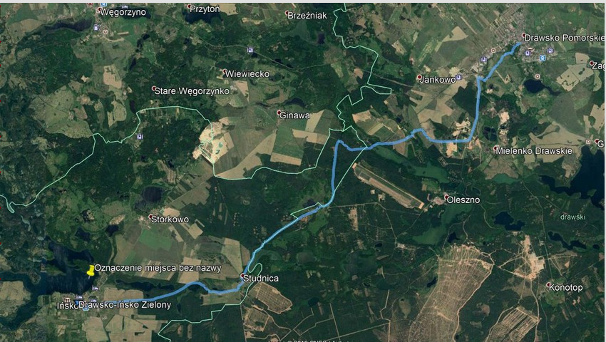 szlak,rowerowy,szółty drawsko 