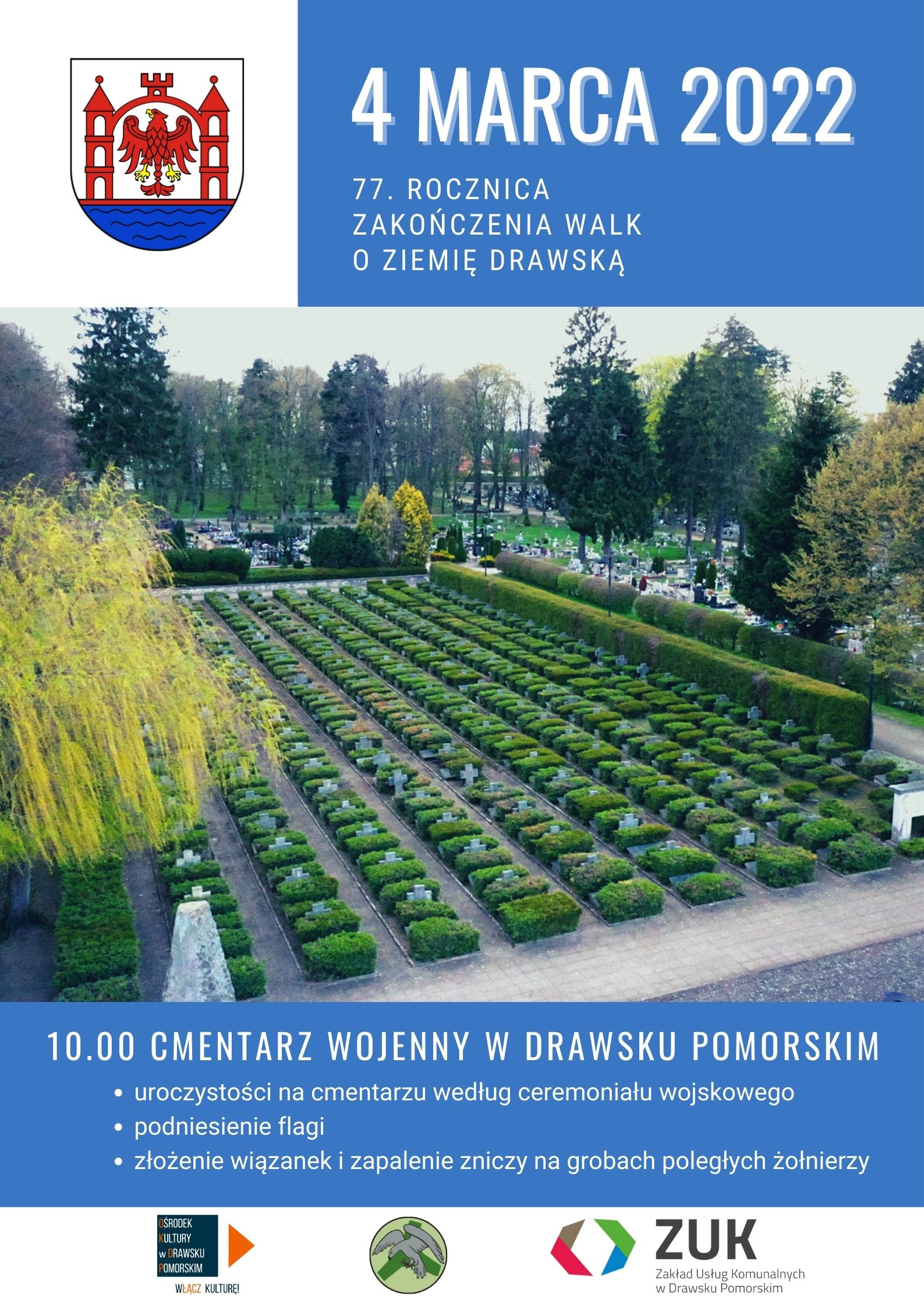 Plakat 77. rocznica zakończenia walk o ziemię drawską Plakat 77. rocznica zakończenia walk o ziemię drawską