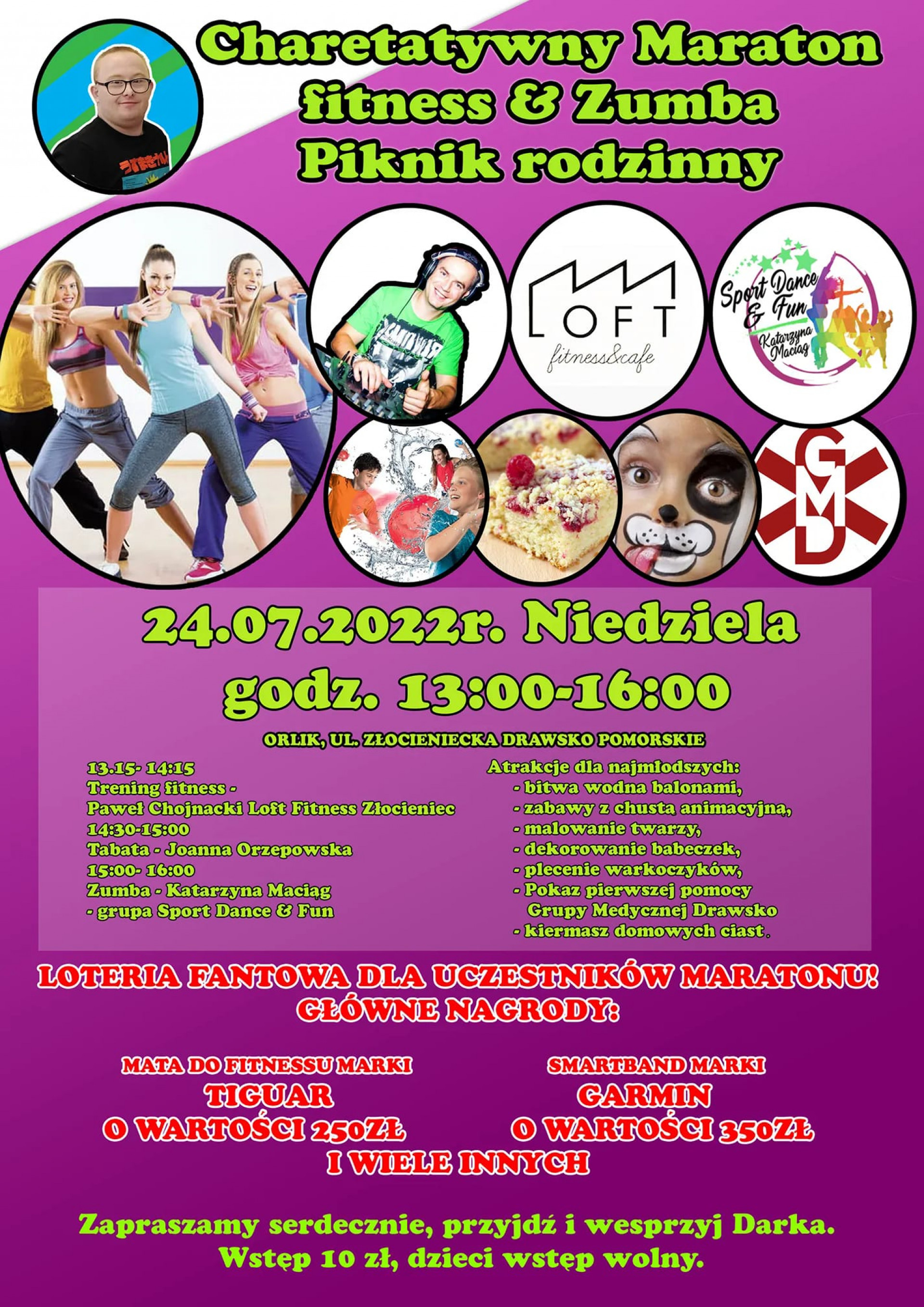 Plakat dotyczący charytatywnego maratonu fitness