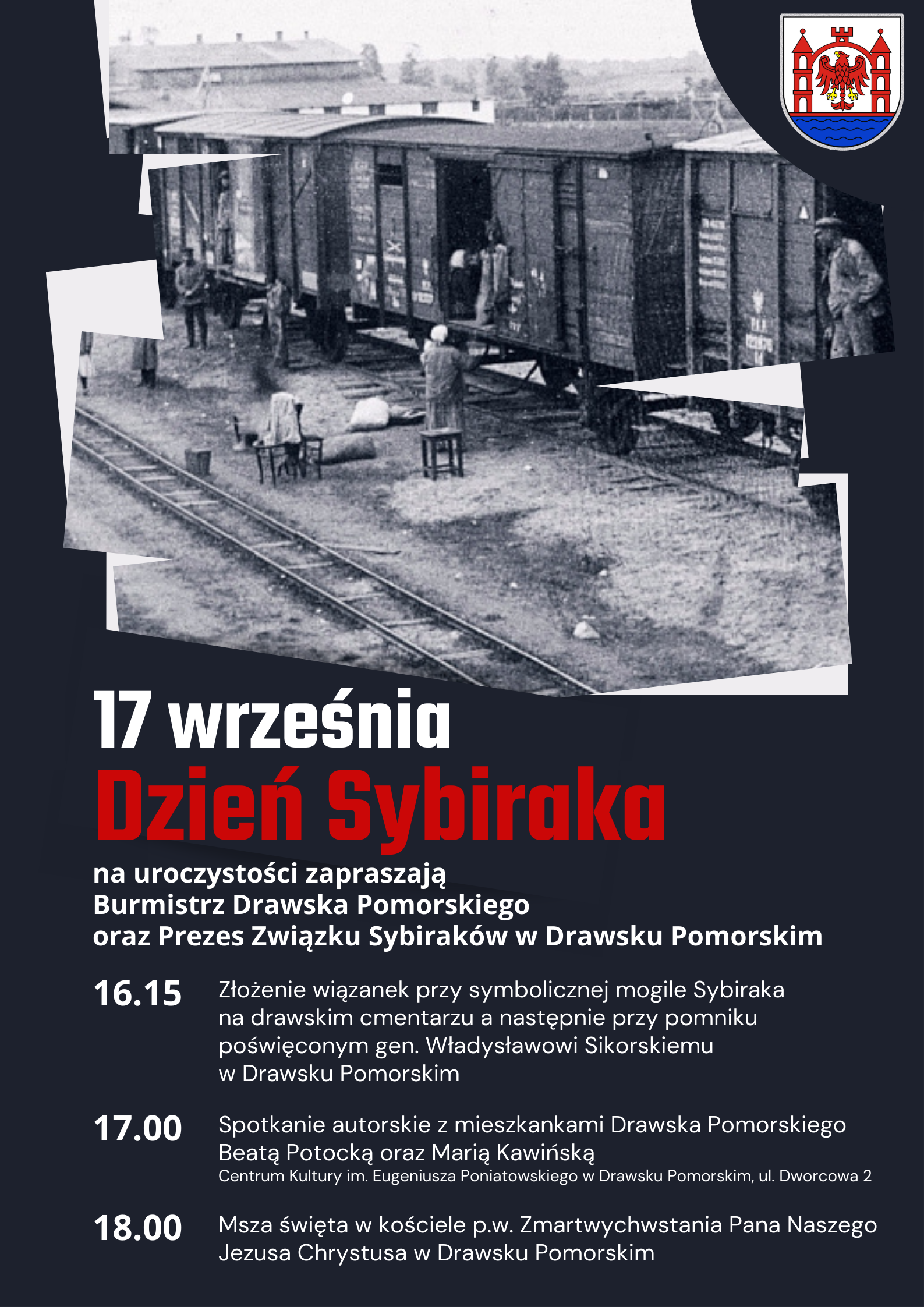 Plakat dotyczący obchodów Dnia Sybiraka w Drawsku Pomorskim w 202 roku
