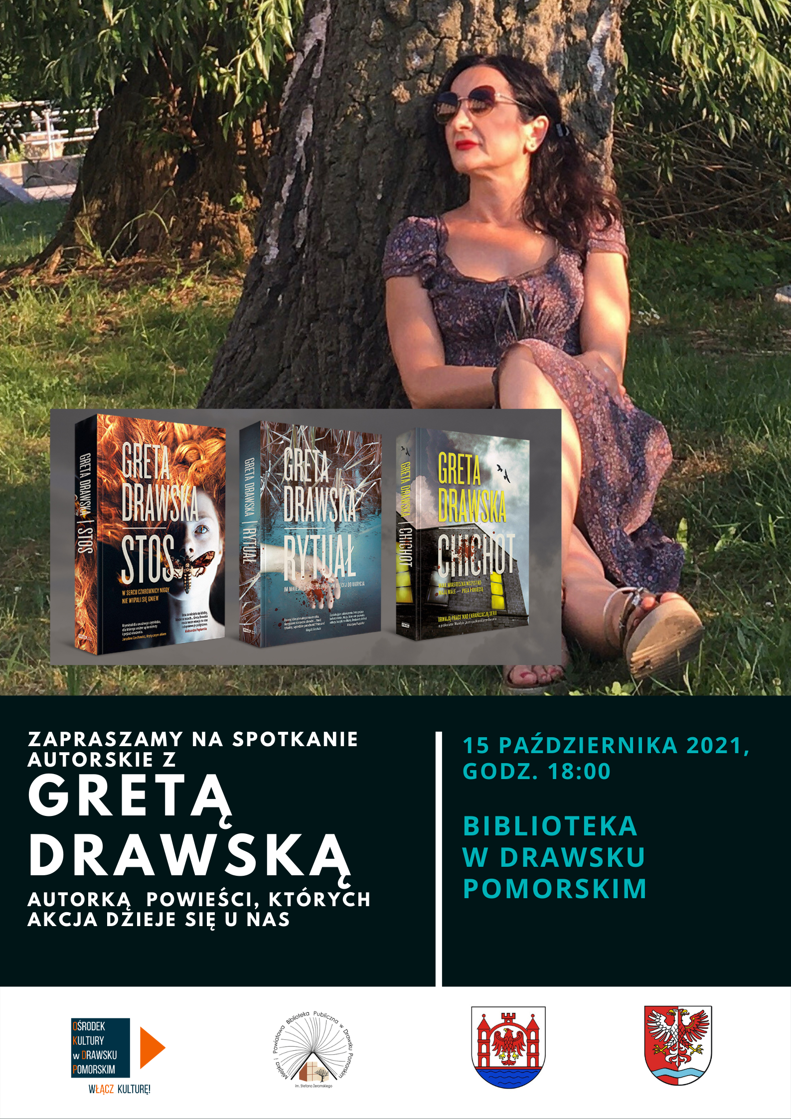 Plakat dotyczący spotkania autorskiego z Gretą Drawską