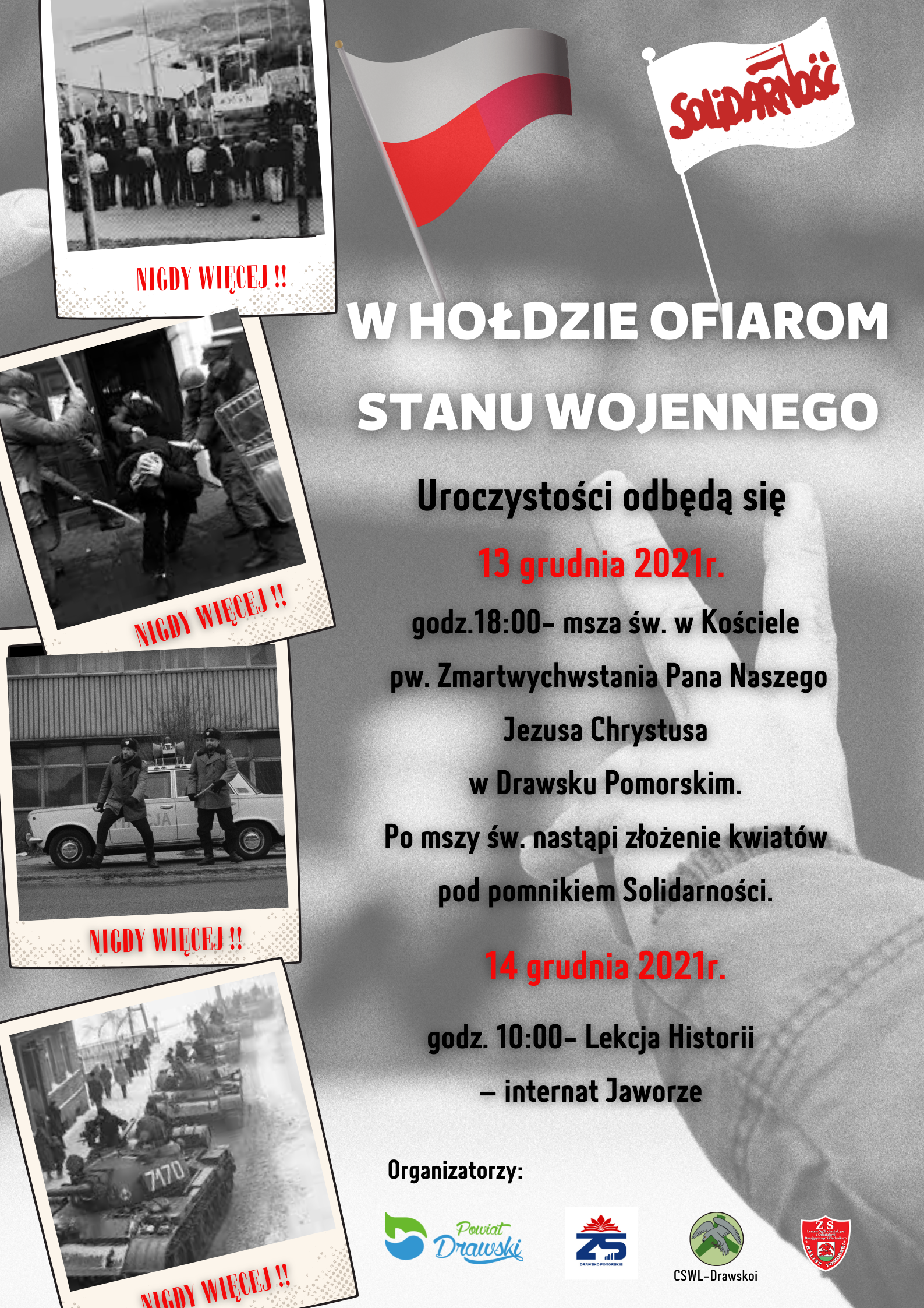 Plakat dotyczący 40. rocznicy wprowadzenia w Polsce stanu wojennego
