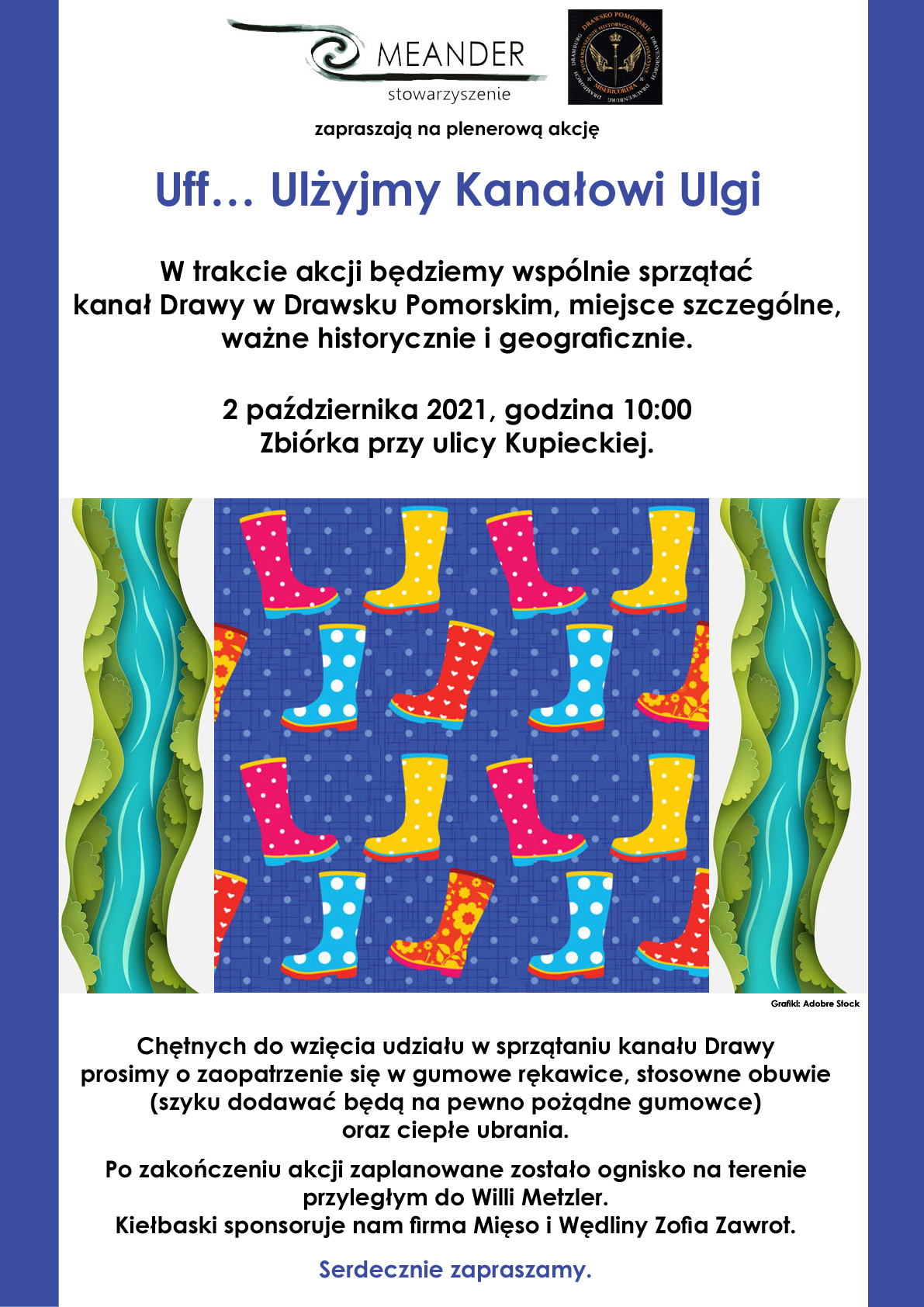 Plakat dotyczący akcji sprzątania kanału Drawy