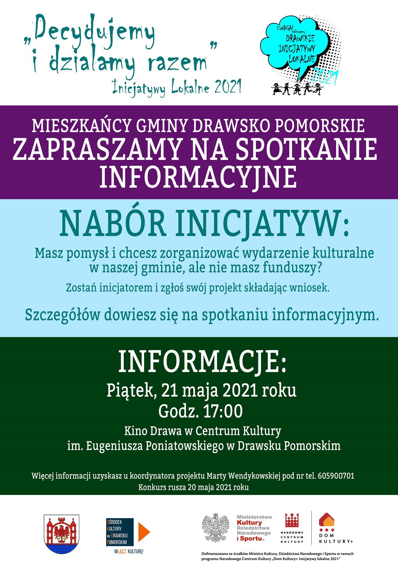 Plakat dotyczący spotkania informacyjnego dotyczącego inicjatyw lokalnych
