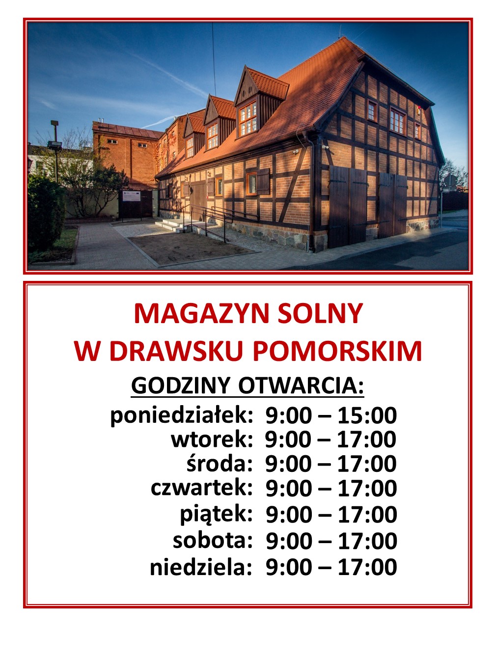 Godziny otwarcia Magazynu Solnego w Drawsku Pomorskim w sezonie letnim 2021