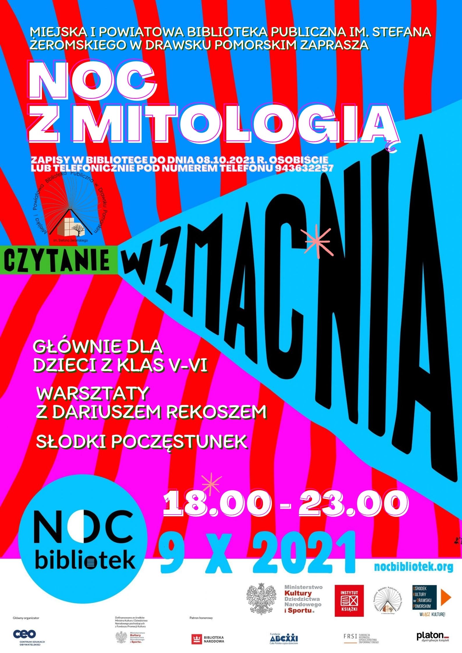 Plakat dotyczący Nocy Bibliotek w Drawsku Pomorskim