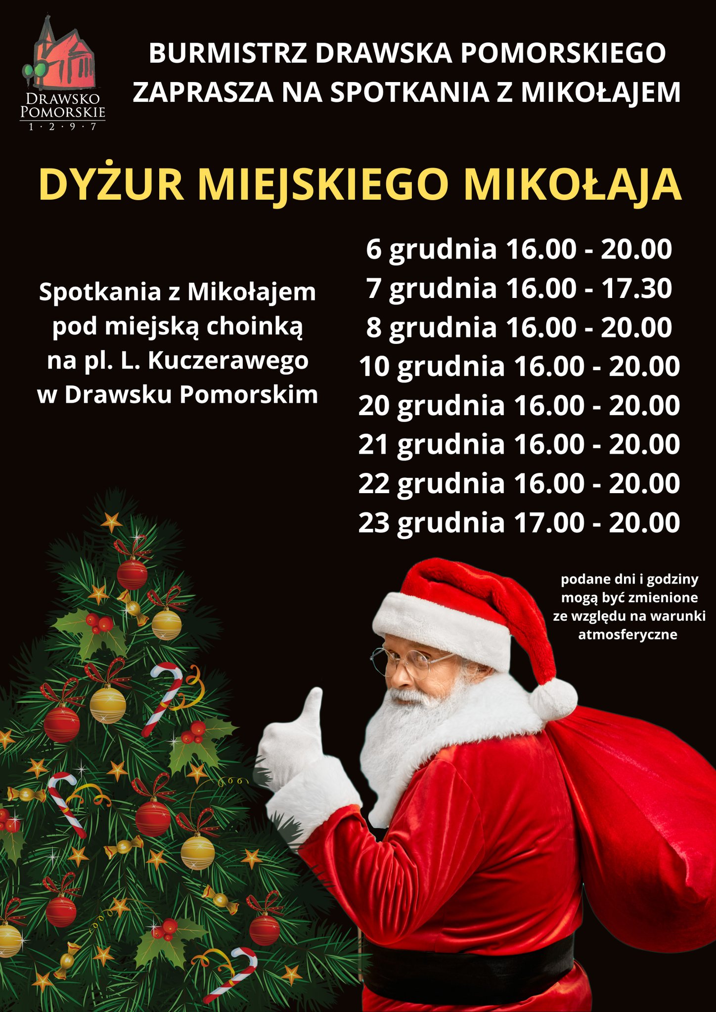 Plakat dotyczy dyżurów miejskiego Mikołaja