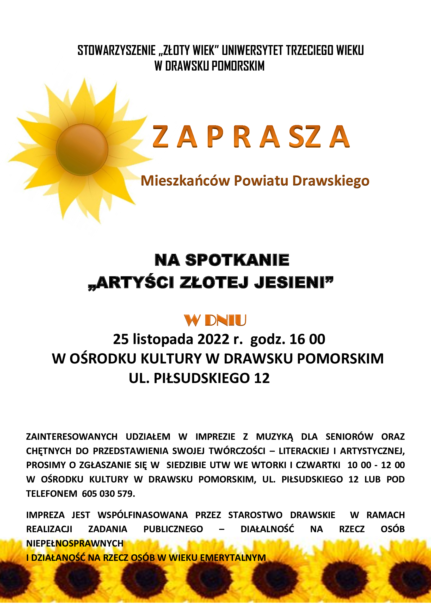 Plakat dotyczący spotkanie "Artyści złotej jesieni"