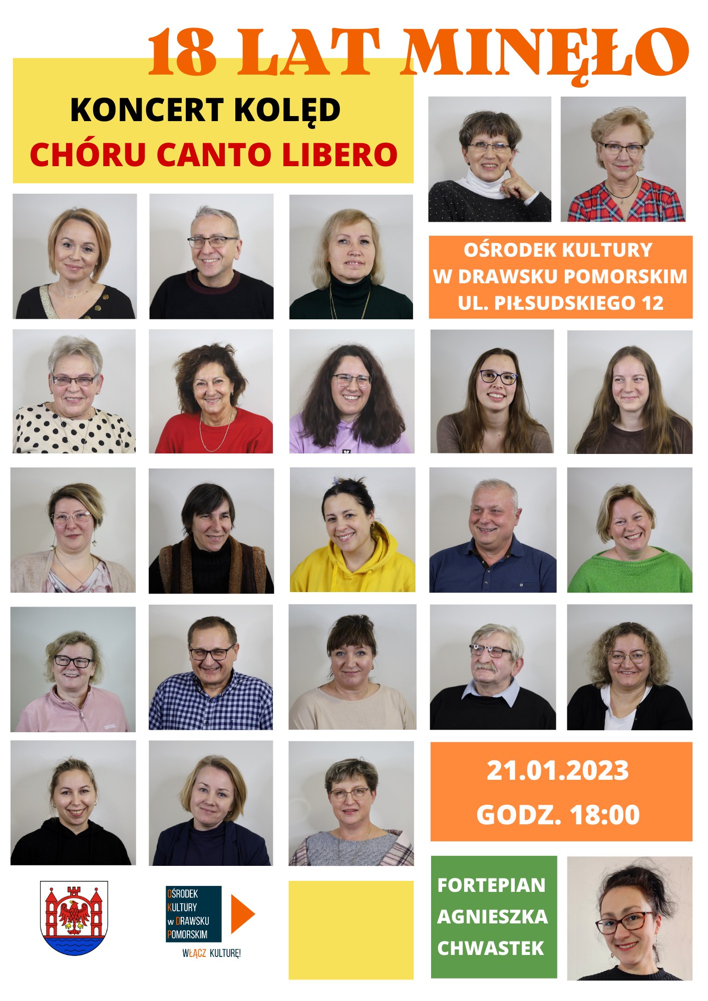 Plakat dotyczący koncertu kolęd w&nbsp;wykonaniu zespołu Canto Libero