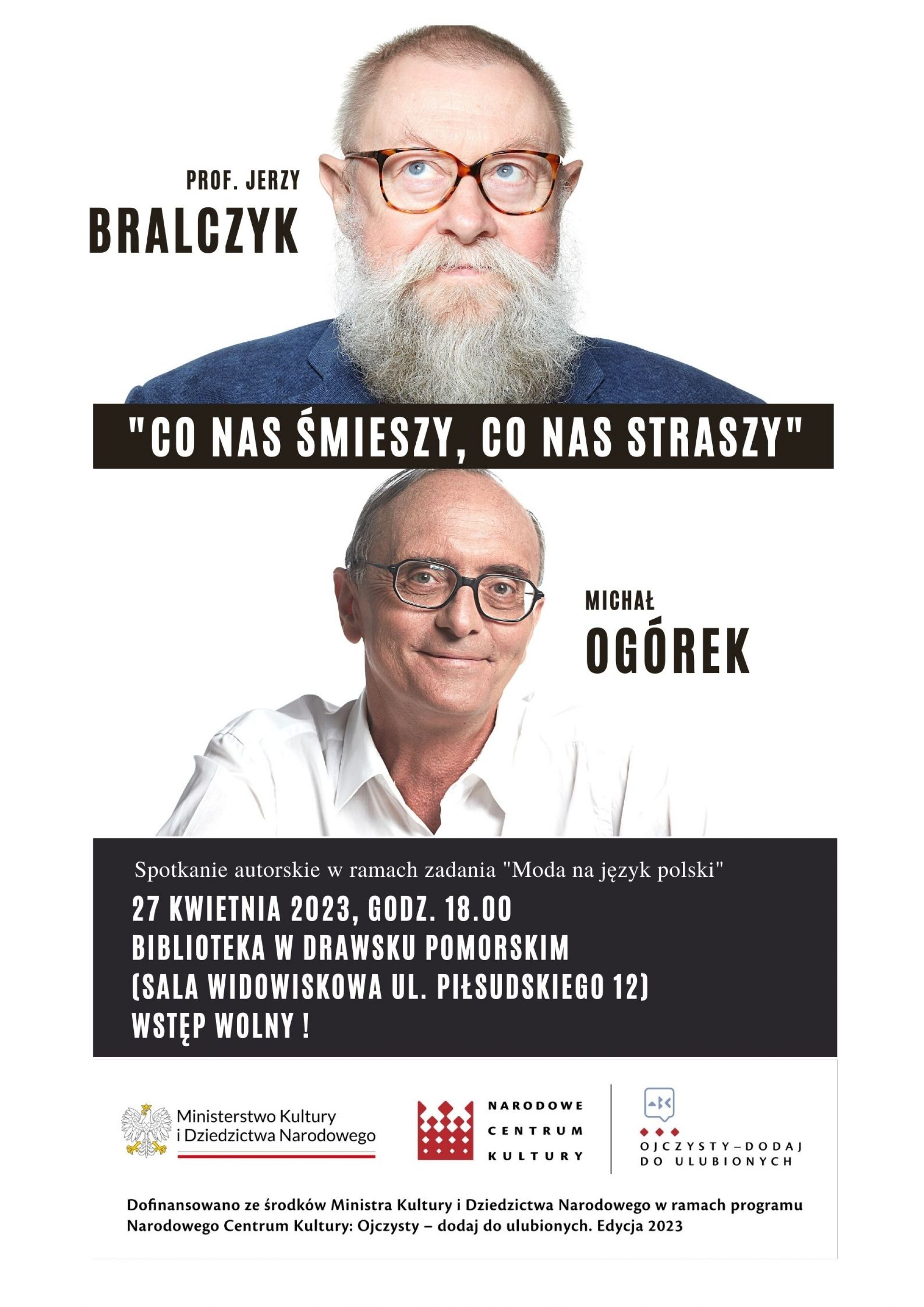 Plakat dotyczący spotkania &bdquo;Co nas śmieszy, co nas straszy&rdquo;.