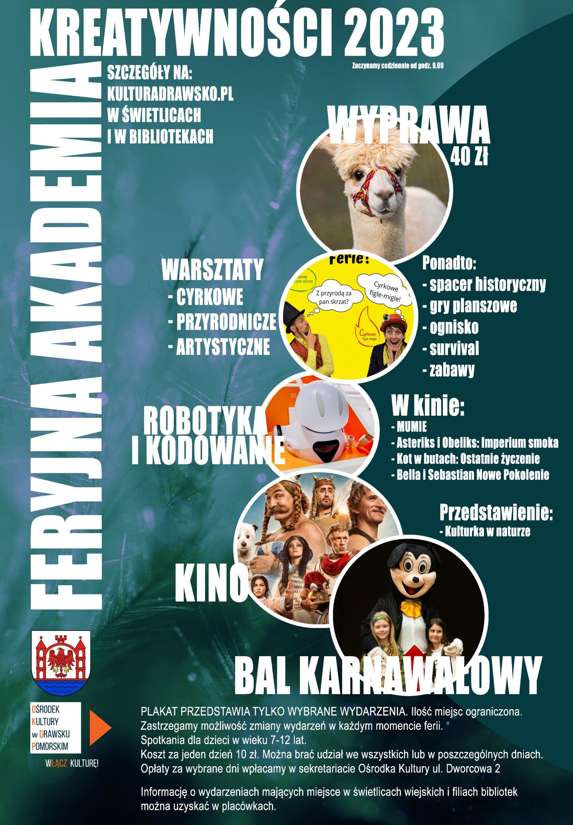 Plakat dotyczący Feryjnej Akademii Kreatywności