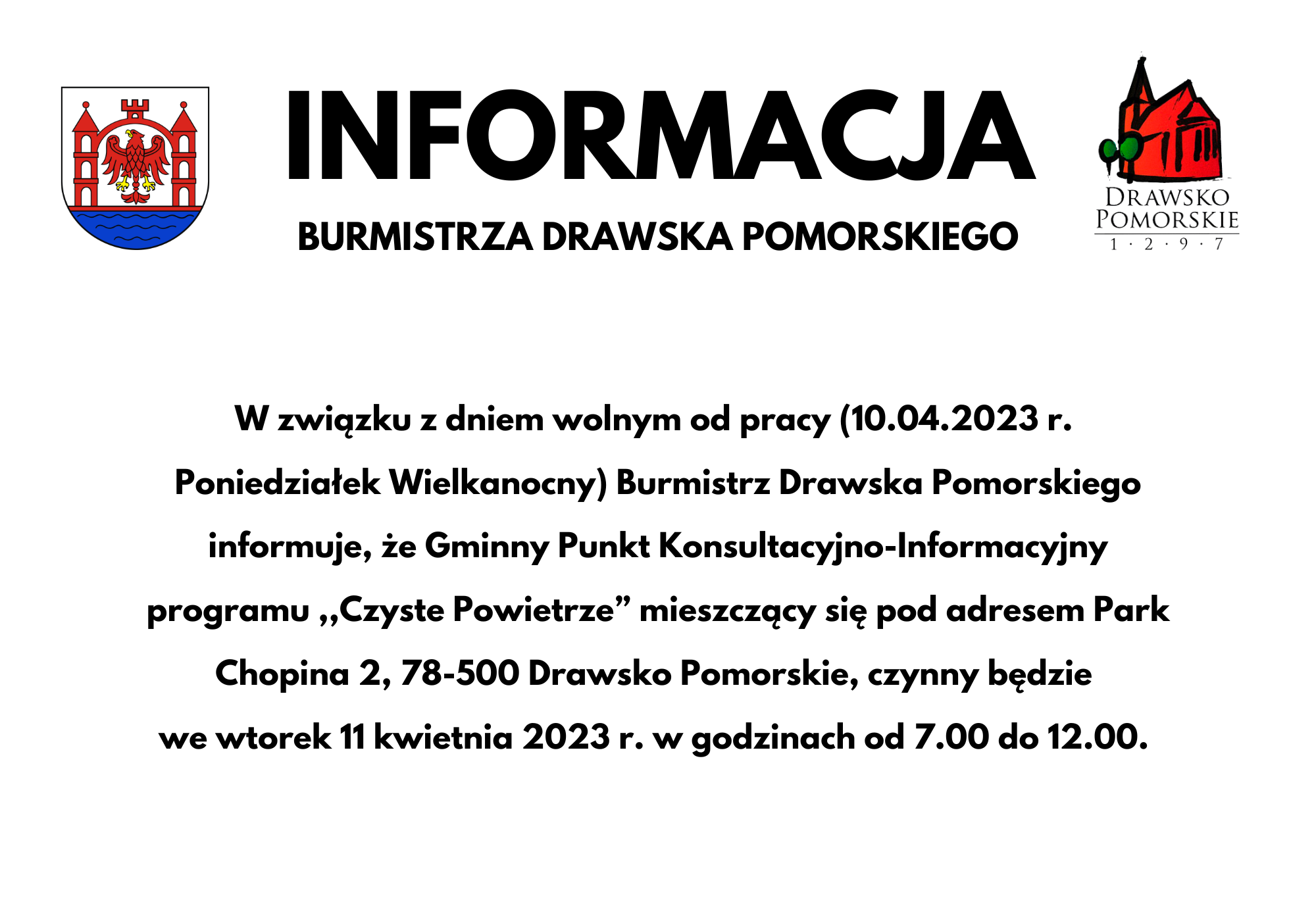 Informacja Burmistrza Drawska Pomorskiego