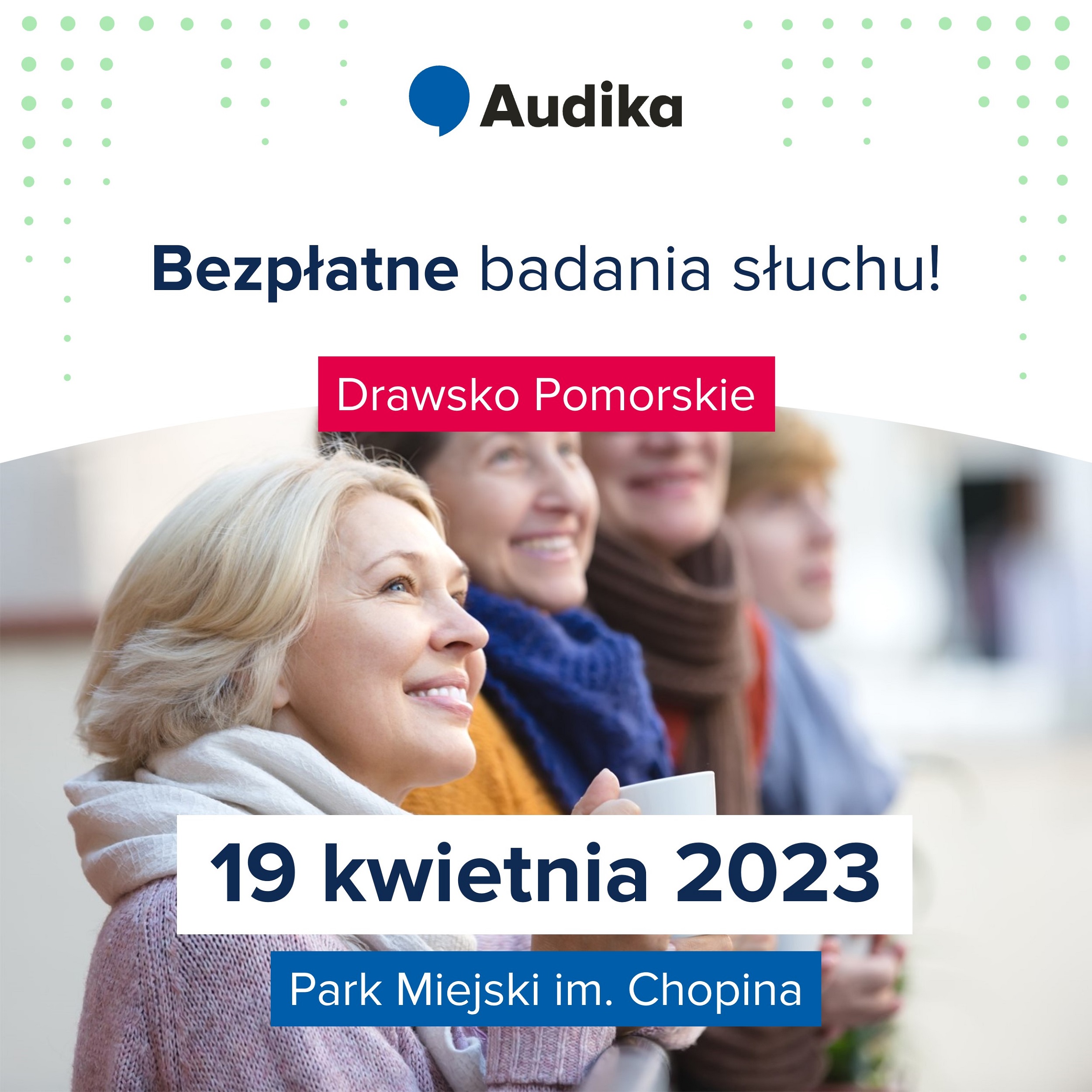 Plakat dotyczący bezpłatnych badań słuchu
