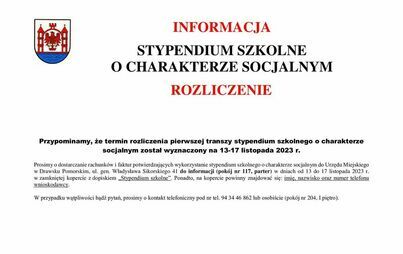 Zdjęcie do Termin rozliczenia pierwszej transzy stypendium szkolnego o charakterze socjalnym 
