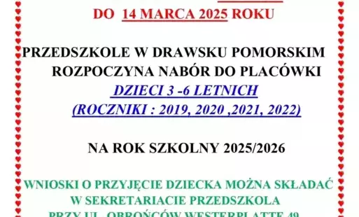 Zdjęcie do Przedszkole w Drawsku Pomorskim rozpoczyna zapisy dzieci na rok szkolny 2025/2026