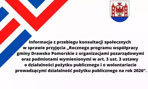 Zdjęcie do Informacja z przebiegu konsultacji społecznych w sprawie przyjęcia &bdquo;Rocznego programu wsp&oacute;łpracy gminy Drawsko Pomorskie na rok 2026&rdquo;.