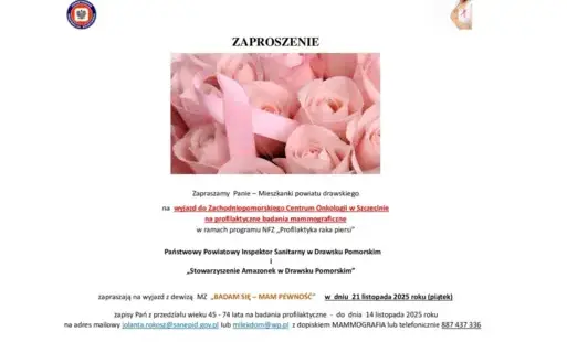 Zdjęcie do Zaproszenia na mammografię w ZCO dla Pań z powiatu drawskiego w dniu 21 listopada 2025 roku