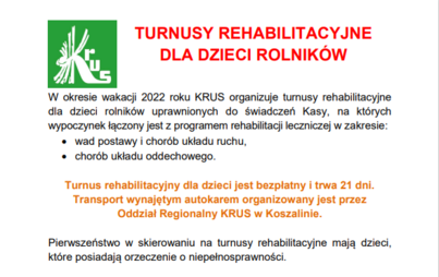 Zdjęcie do Turnusy rehabilitacyjne dla dzieci rolnik&oacute;w - kolonie