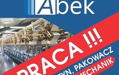 Zdjęcie do Firma Abek oferuje wolne miejsca na stanowiska operator maszyn, pakowacz, magazynier, mechanik